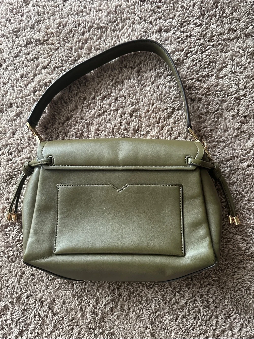 Michael Kors Olive Green Leather Shoulder Bag with Gold Accents